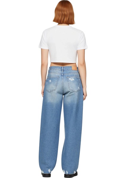 Kadın Vintage Bol Paça Yırtıklı Kot Pantolon Fonksiyonel Dayanıklı Kaliteli Konforlu Rahat fiyatları