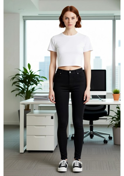 Kadın Yüksek Bel Dar Paça Denim Pantolon Fonksiyonel Dayanıklı Kaliteli Konforlu Estetik Şık fiyatları