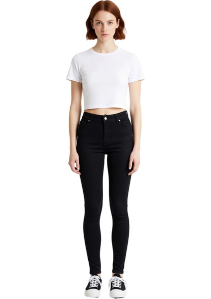 Kadın Yüksek Bel Dar Paça Denim Pantolon Fonksiyonel Dayanıklı Kaliteli Konforlu Estetik Şık fırsatları