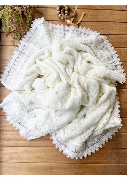 Triko Örgülü Wellsoft Döşemeli Incili 100 x 100 cm Bebek Battaniyesi