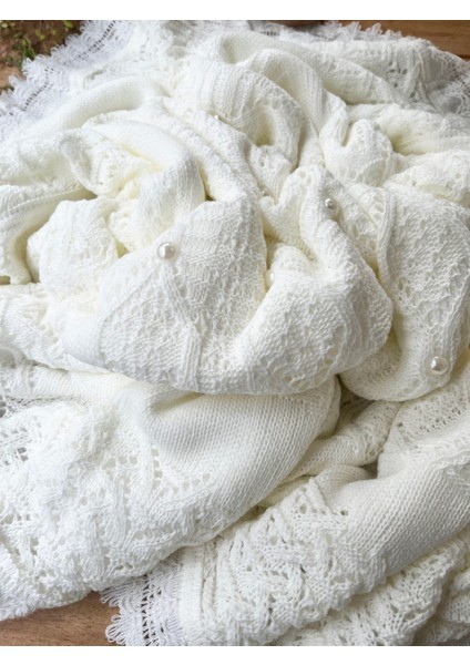 Triko Örgülü Wellsoft Döşemeli Incili 100 x 100 cm Bebek Battaniyesi
