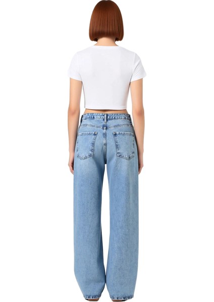 Kadın Geniş Paça Yüksek Bel Jean Pantolon Fonksiyonel Dayanıklı Kaliteli Konforlu Estetik Şık indirimleri