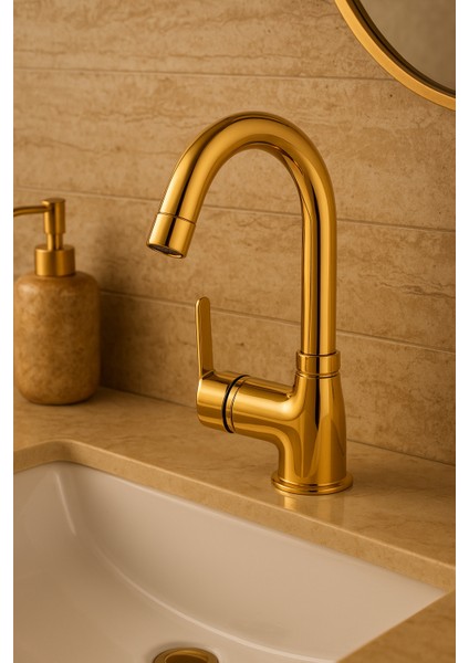 Cygnus Gold Banyo Lavabo Bataryası Modern Şık Dayanıklı Gold Tasarım Lavabo Musluğu fırsatları