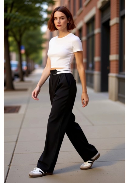 Kadın Wide Leg Kumaş Pantolon Yüksek Bel Detaylı Fonksiyonel Dayanıklı Kaliteli Konforlu Şık