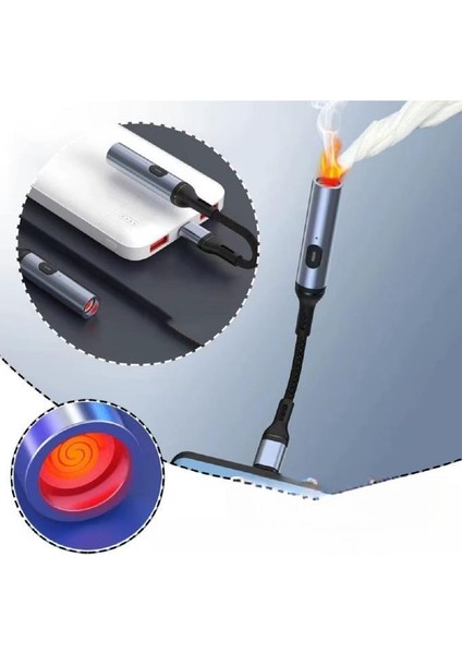 USB Şarjlı Alevsiz Çakmak Type C Kablolu Alüminyum Gövde Elektronik Telefon Kamp Araç Çakmağı fırsatları