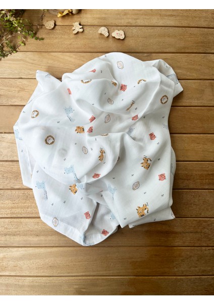 85X90CM Organik Tek Katlı Oekotex Sertifikalı %100 Pamuk Müslin Battaniye Panter Desenli