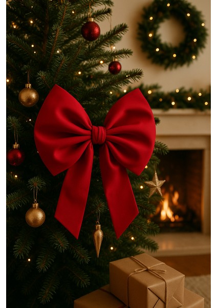 Yıllbaşı Ağaç Süs Noel Kırmızı Fiyonk 30X35 cm Küçük