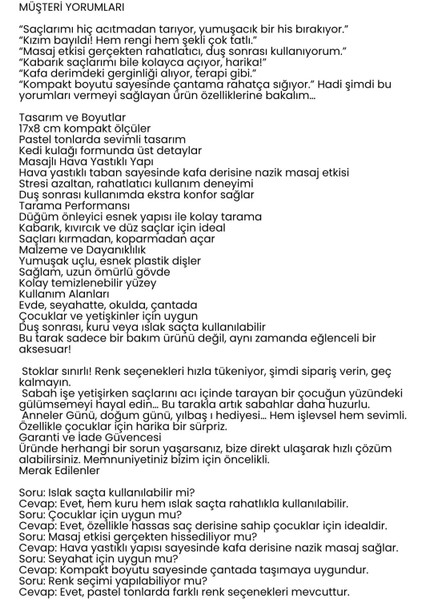 Doğal Antistatik Hava Yastıklı Saç Fırçası - Dolaşık Saç Açıcı Tarak 722385 fiyatları