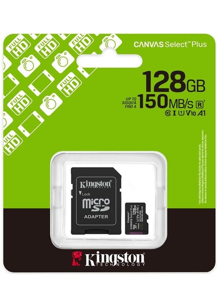 Kingston SDCS3-128GB 128GB Microsdxc Canvas Select Plus Gen3 150MB-S A1 Card + Adapter Hafıza Kartı