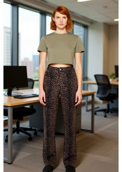 Kadın Animal Desenli Yüksek Bel Bol Paça Kot Pantolon Fonksiyonel Dayanıklı Kaliteli Rahat modelleri