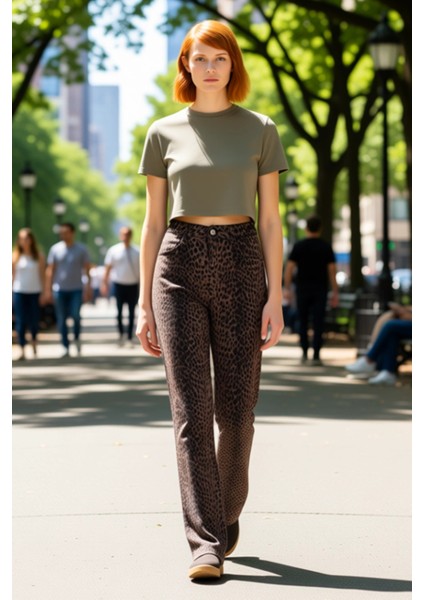 Kadın Animal Desenli Yüksek Bel Bol Paça Kot Pantolon Fonksiyonel Dayanıklı Kaliteli Rahat fırsatları