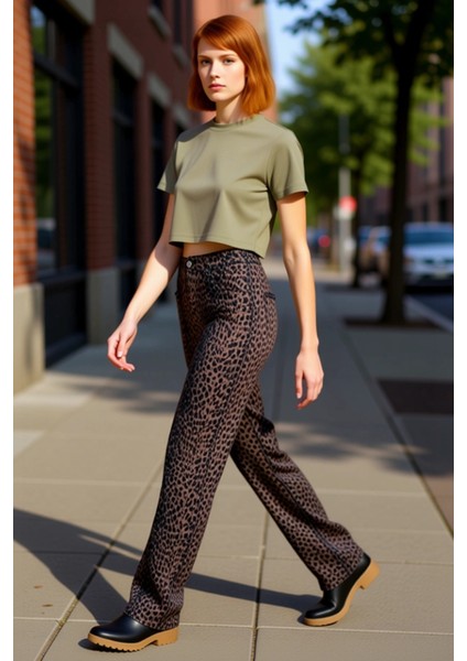 Kadın Animal Desenli Yüksek Bel Bol Paça Kot Pantolon Fonksiyonel Dayanıklı Kaliteli Rahat indirimleri