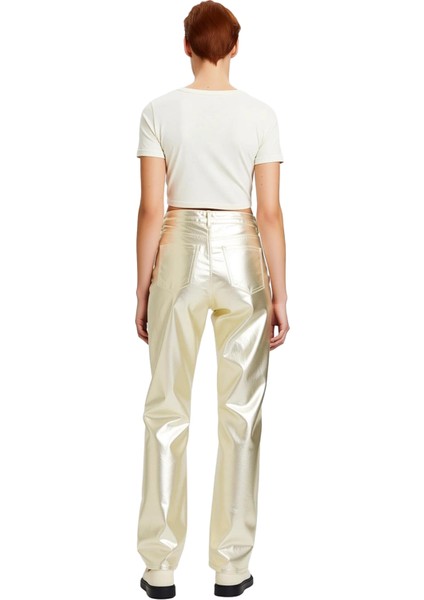 Kadın Metalik Efektli Yüksek Bel Straight Fit Jean Fonksiyonel Dayanıklı Kaliteli Konforlu fiyatları