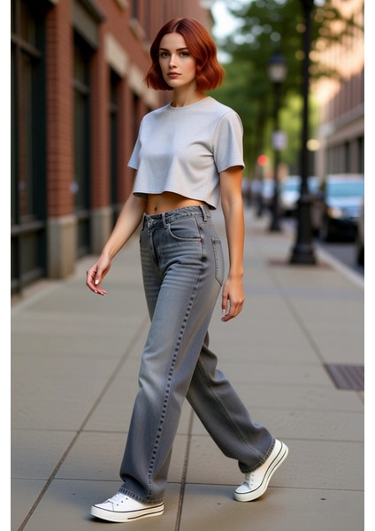 Kadın Yüksek Bel Barrel Kesim Denim Pantolon Fonksiyonel Dayanıklı Kaliteli Konforlu Rahat