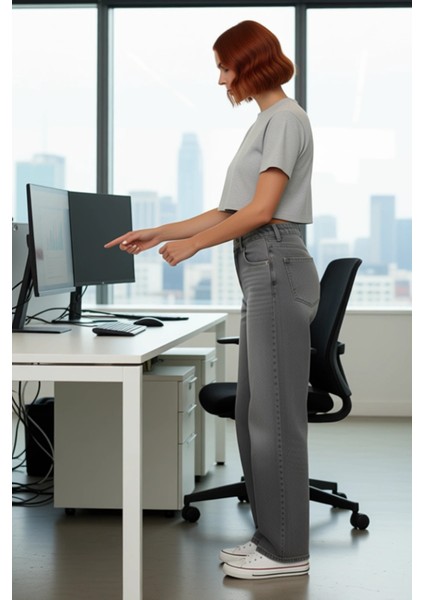 Kadın Yüksek Bel Barrel Kesim Denim Pantolon Fonksiyonel Dayanıklı Kaliteli Konforlu Rahat fiyatları