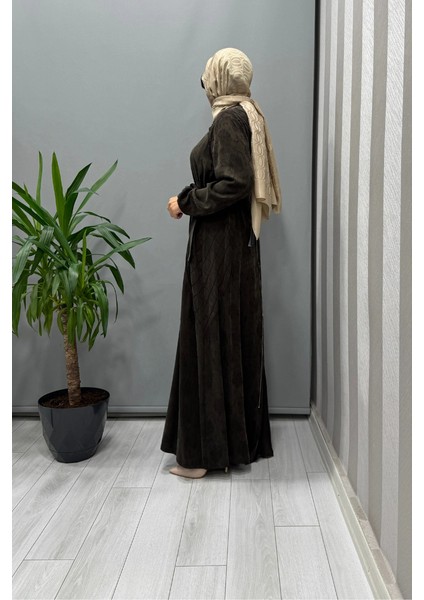 Fermuar Detaylı Jakarlı Cupra Ipek Elbise Kahve 38835 fiyatları