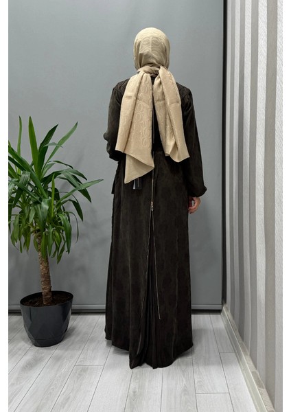 Fermuar Detaylı Jakarlı Cupra Ipek Elbise Kahve 38835 modelleri