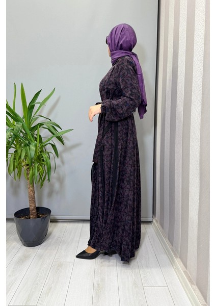 Çiçek Desenli Cupra Ipek Elbise Mor 38829 fiyatları