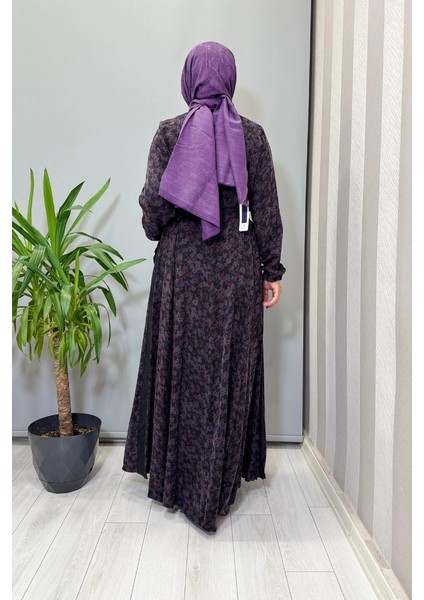 Çiçek Desenli Cupra Ipek Elbise Mor 38829 modelleri