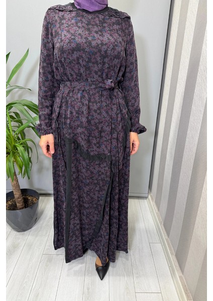 Çiçek Desenli Cupra Ipek Elbise Mor 38829 fırsatları