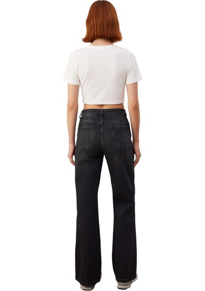 Kadın Yüksek Bel Düz Renk Geniş Paça Jean Fonksiyonel Dayanıklı Kaliteli Konforlu Estetik Şık fiyatları