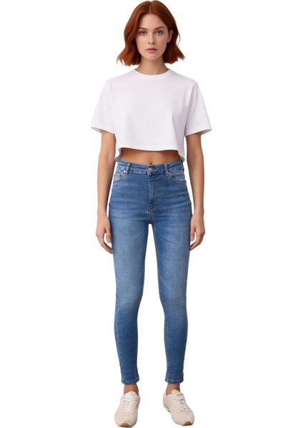 Kadın Esnek Yüksek Bel Dar Paça Jean Fonksiyonel Dayanıklı Kaliteli Konforlu Estetik Rahat