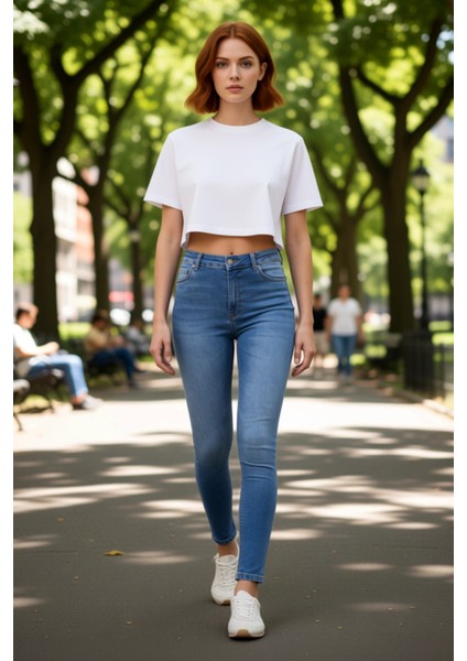 Kadın Esnek Yüksek Bel Dar Paça Jean Fonksiyonel Dayanıklı Kaliteli Konforlu Estetik Rahat fırsatları