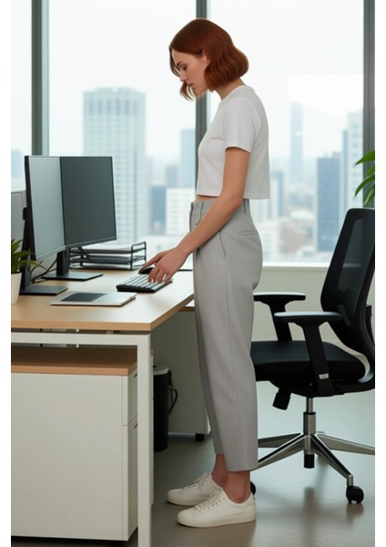 Kadın Antrasit Yüksek Bel Havuç Kesim Pantolon Fonksiyonel Dayanıklı Kaliteli Konforlu Şık