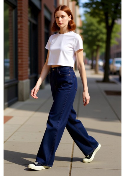 Kadın Bol Kesim Yüksek Bel Denim Pantolon Fonksiyonel Dayanıklı Kaliteli Konforlu Estetik Şık