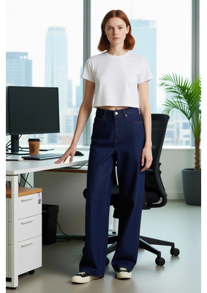 Kadın Bol Kesim Yüksek Bel Denim Pantolon Fonksiyonel Dayanıklı Kaliteli Konforlu Estetik Şık fiyatları