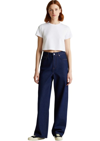 Kadın Bol Kesim Yüksek Bel Denim Pantolon Fonksiyonel Dayanıklı Kaliteli Konforlu Estetik Şık fırsatları