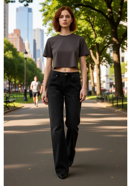 Kadın Açık Düşük Bel Geniş Paça Denim Pantolon Fonksiyonel Dayanıklı Kaliteli Konforlu Şık modelleri