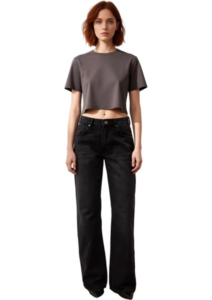 Kadın Açık Düşük Bel Geniş Paça Denim Pantolon Fonksiyonel Dayanıklı Kaliteli Konforlu Şık fırsatları