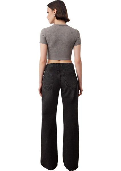 Kadın Açık Düşük Bel Geniş Paça Denim Pantolon Fonksiyonel Dayanıklı Kaliteli Konforlu Şık indirimleri