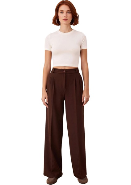 Kadın Haki Yüksek Bel Geniş Paça Pantolon Fonksiyonel Dayanıklı Kaliteli Konforlu Estetik Şık fırsatları