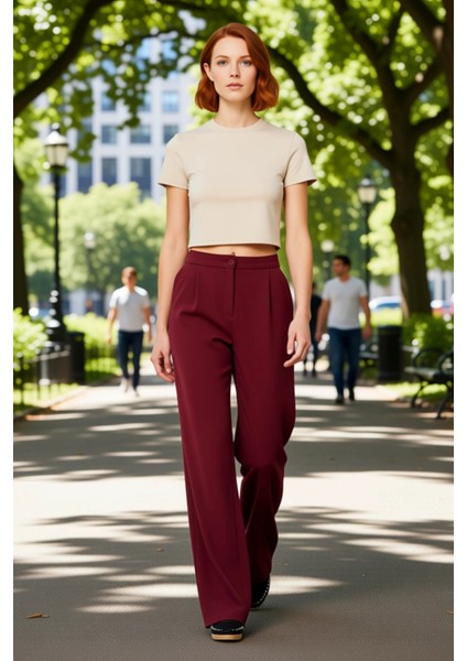 Kadın Dokuma Geniş Paça Pantolon Yüksek Bel Fonksiyonel Dayanıklı Kaliteli Konforlu Modern fiyatları