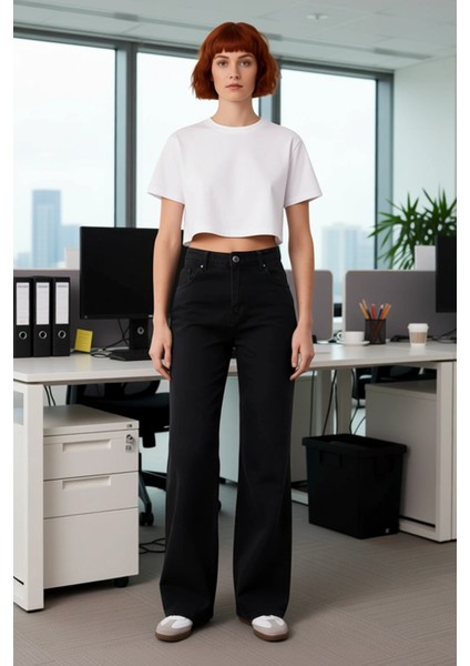 Kadın Bol Paça Denim Pantolon Fonksiyonel Dayanıklı Kaliteli Konforlu Estetik Premium Spor