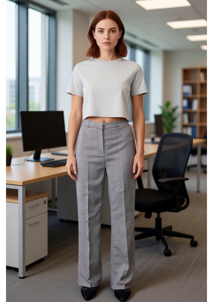 Kadın Ekoseli Flare Pantolon Fonksiyonel Dayanıklı Kaliteli Konforlu Estetik Premium Rahat