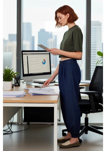 Kadin Koyu Bol Kesim Pileli Denim Pantolon Fonksiyonel Dayanıklı Kaliteli Konforlu Estetik fiyatları