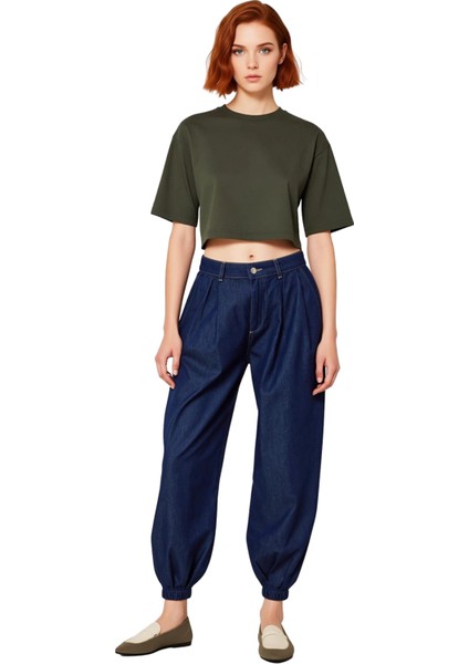 Kadin Koyu Bol Kesim Pileli Denim Pantolon Fonksiyonel Dayanıklı Kaliteli Konforlu Estetik fırsatları