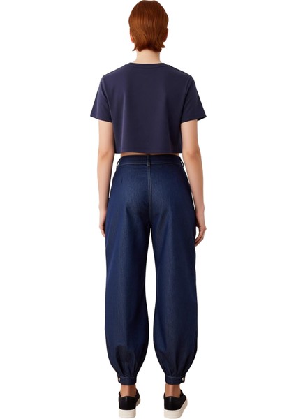 Kadin Koyu Bol Kesim Pileli Denim Pantolon Fonksiyonel Dayanıklı Kaliteli Konforlu Estetik indirimleri