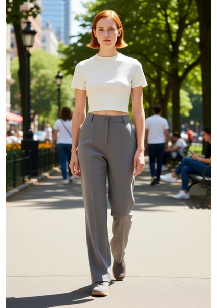 Kadın Düz Kesim Yüksek Bel Dokuma Pantolon Nervür Detaylı Fonksiyonel Dayanıklı Kaliteli Şık fiyatları