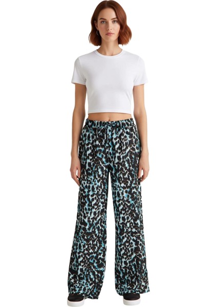 Kadın Leopar Desenli Wide Leg Dokuma Pantolon Fonksiyonel Dayanıklı Kaliteli Konforlu Spor fırsatları