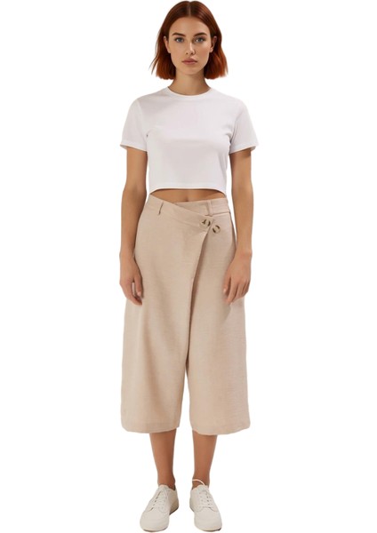 Kadın Keten Görünümlü Wrap Culotte Pantolon Fonksiyonel Dayanıklı Kaliteli Konforlu Modern fırsatları