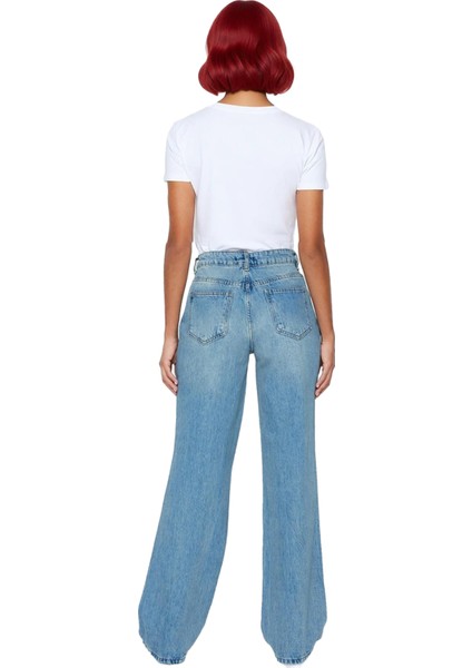 Kadın Düşük Bel Yırtık Detaylı Wide Leg Kot Pantolon Fonksiyonel Dayanıklı Kaliteli Modern indirimleri