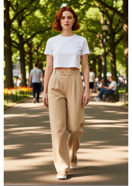 Kadın Yüksek Bel Keten Palazzo Pantolon Fonksiyonel Dayanıklı Kaliteli Konforlu Estetik Şık fiyatları