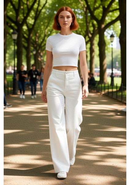 Kadın Geniş Paça Düğmeli Denim Pantolon Fonksiyonel Dayanıklı Kaliteli Konforlu Estetik Şık modelleri