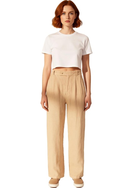 Kadın Yüksek Bel Keten Palazzo Pantolon Fonksiyonel Dayanıklı Kaliteli Konforlu Estetik Şık fırsatları