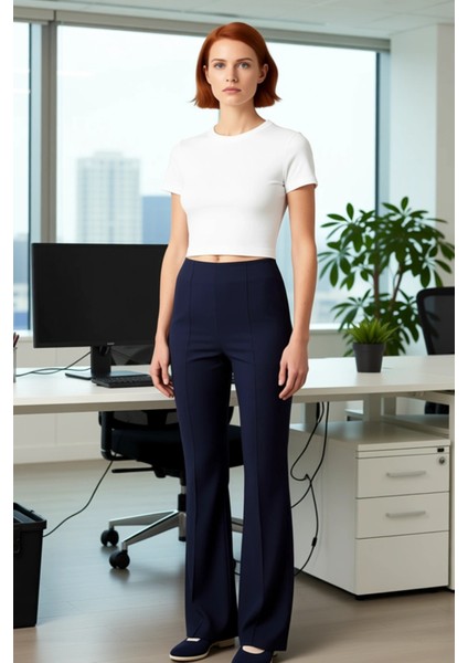 Kadın Nervür Detaylı Flare Pantolon Fonksiyonel Dayanıklı Kaliteli Konforlu Estetik Modern