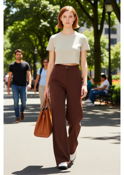 Kadın Dokuma Geniş Paça Pantolon Yüksek Bel Fonksiyonel Dayanıklı Kaliteli Konforlu Modern fiyatları